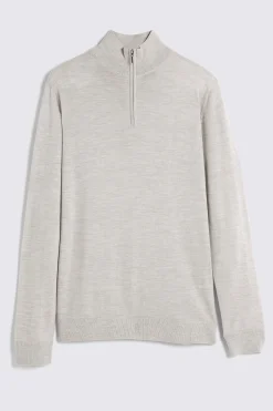 Oatmeal Merino Zip-Neck Jumper