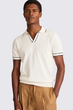 Off White Contrast Placket Skipper Polo