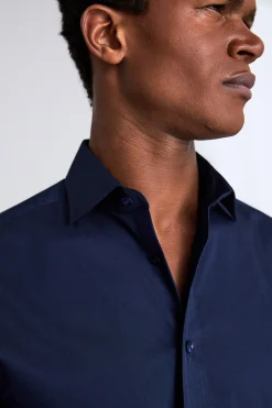 Regular Fit Dark Blue Stretch Shirt
