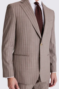 Regular Fit Half Canvas Taupe Stripe Suit