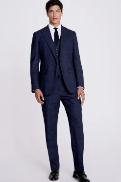 Regular Fit Navy Black Check Suit