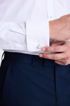 Regular Fit White Double Cuff Dobby Stretch Shirt