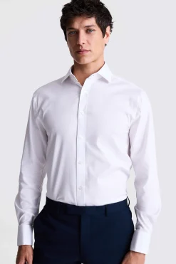 Regular Fit White Double Cuff Dobby Stretch Shirt