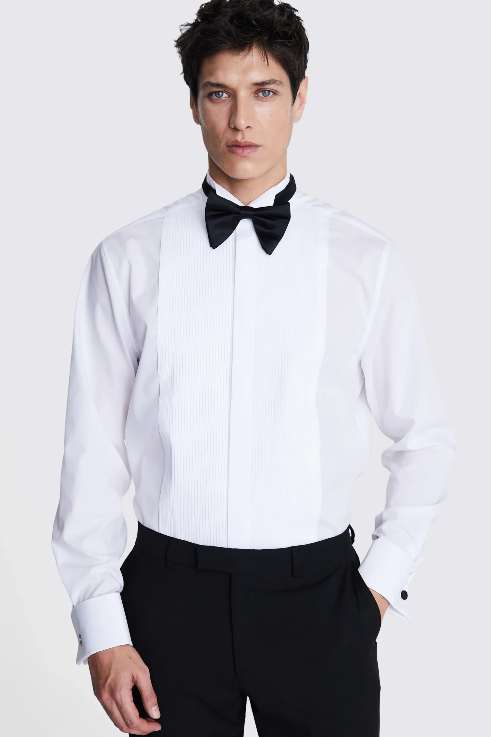 Regular Fit White Pleated Dress Shirt