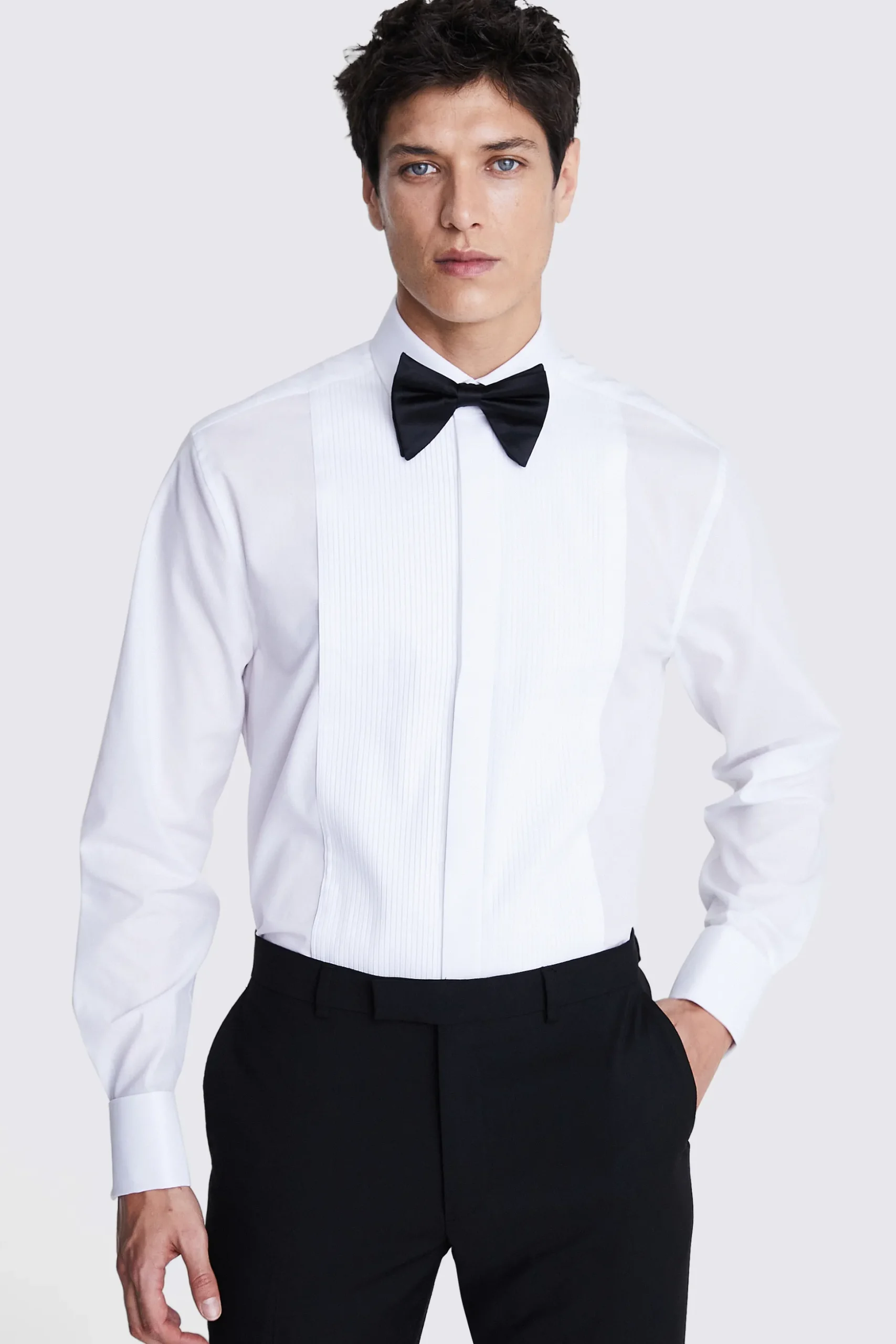Regular Fit White Pleated Dress Shirt