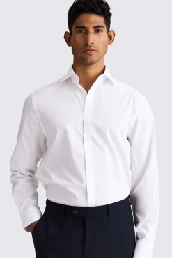 Regular Fit White Stretch Print Contrast Shirt