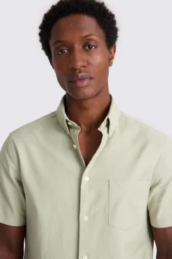 Sage Short Sleeve Washed Oxford Shirt