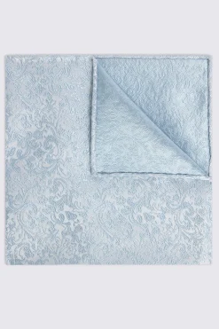 Silver Blue Floral Swirl Silk Pocket Square