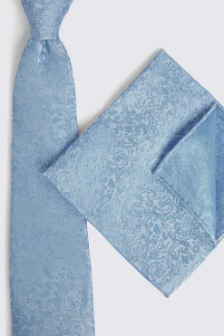 Silver-Blue Floral Swirl Silk Tie