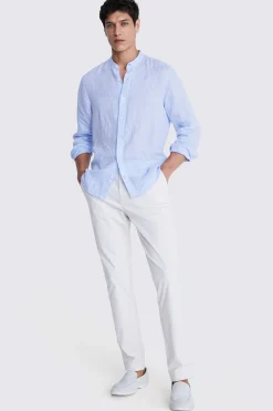 Sky Linen Grandad Collar Shirt