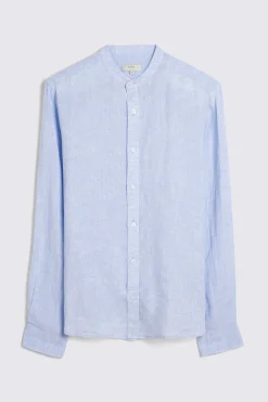 Sky Linen Grandad Collar Shirt