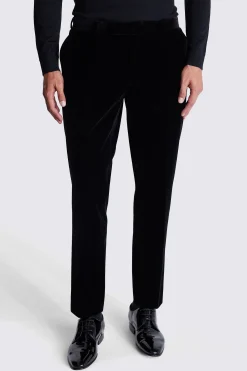 Slim Fit Black Velvet Dress Trousers
