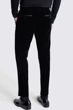 Slim Fit Black Velvet Dress Trousers