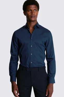 Slim Fit Dark Blue Stretch Shirt
