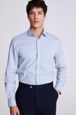 Slim Fit Mid Blue Dobby Stretch Shirt