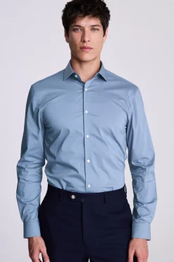 Slim Fit Mid Blue Stretch Shirt