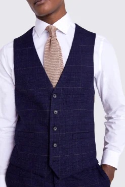 Slim Fit Navy Black Check Waistcoat