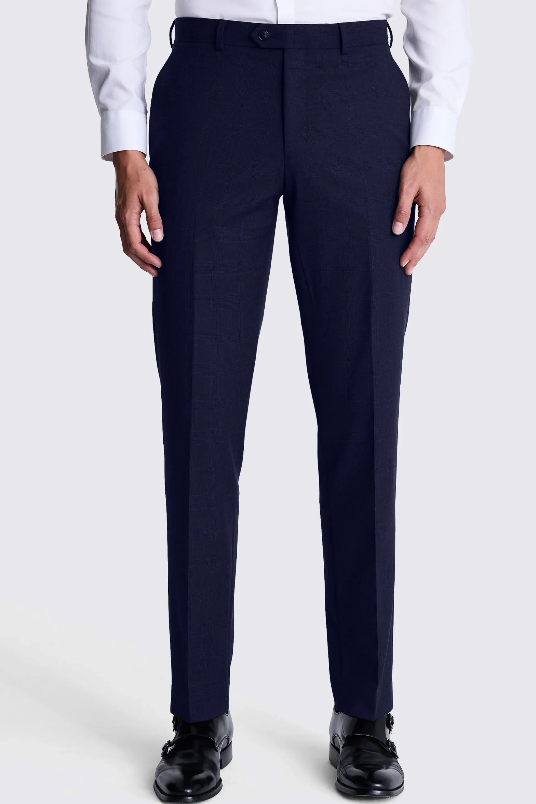 Slim Fit Navy Blue Check Trousers