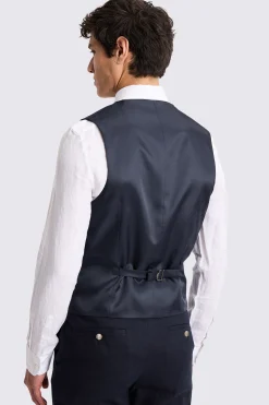 Slim Fit Navy Matte Linen Waistcoat