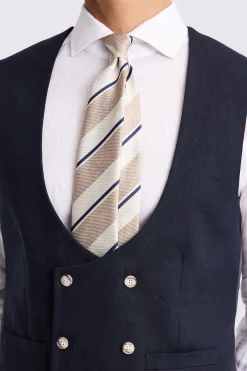 Slim Fit Navy Matte Linen Waistcoat