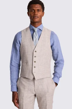 Slim Fit Oatmeal Linen Waistcoat