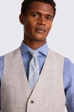 Slim Fit Oatmeal Linen Waistcoat