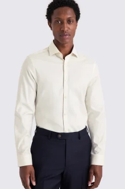 Slim Fit Off-White Twill Stretch Shirt