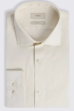 Slim Fit Off-White Twill Stretch Shirt