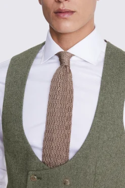 Slim Fit Sage Herringbone Tweed Waistcoat