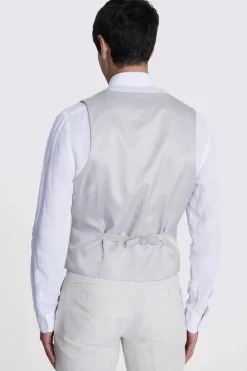 Slim Fit Stone Puppytooth Linen Waistcoat