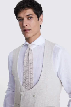 Slim Fit Stone Puppytooth Linen Waistcoat