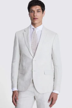 Slim Fit Stone Puppytooth Linen Suit