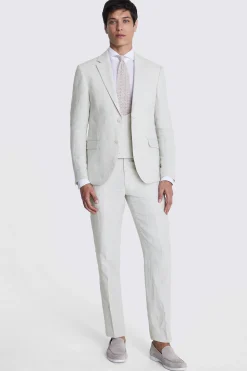 Slim Fit Stone Puppytooth Linen Suit