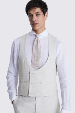 Slim Fit Stone Puppytooth Linen Suit