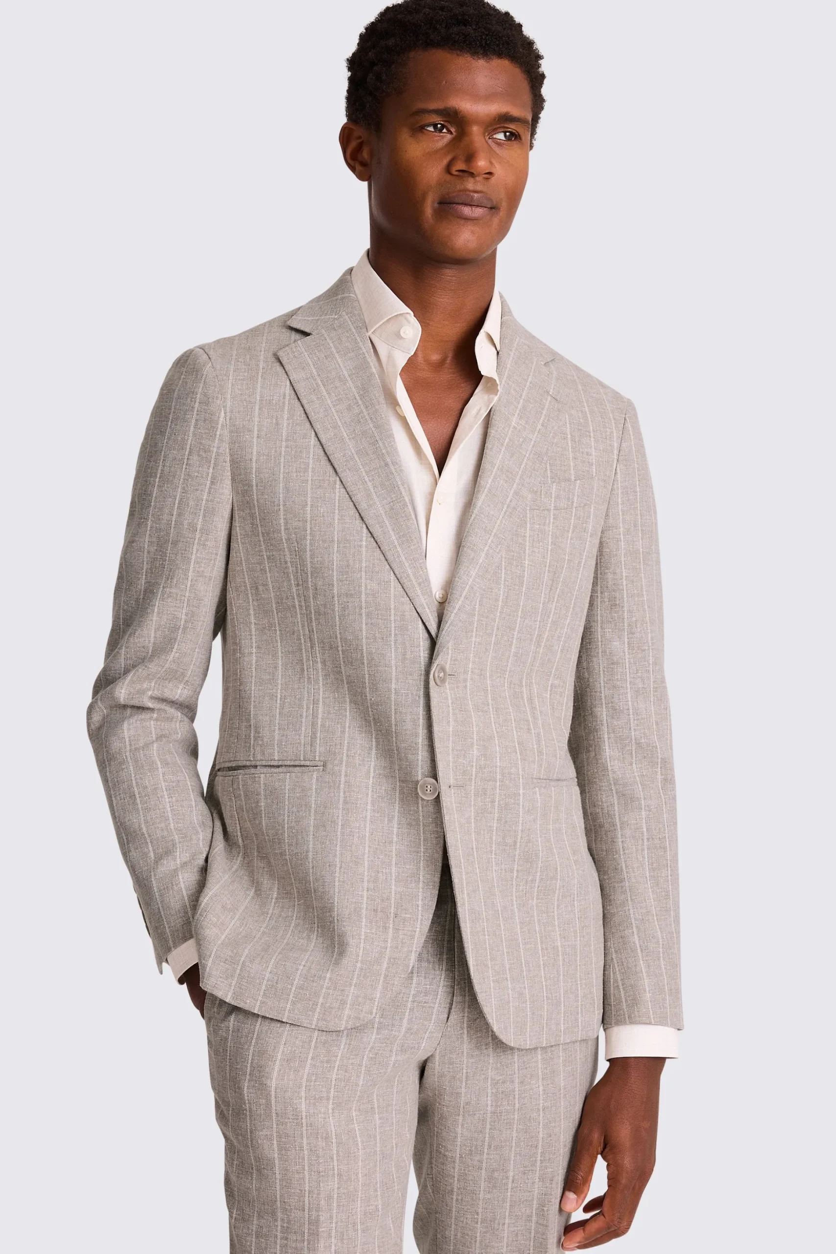 Slim Fit Taupe Stripe Suit