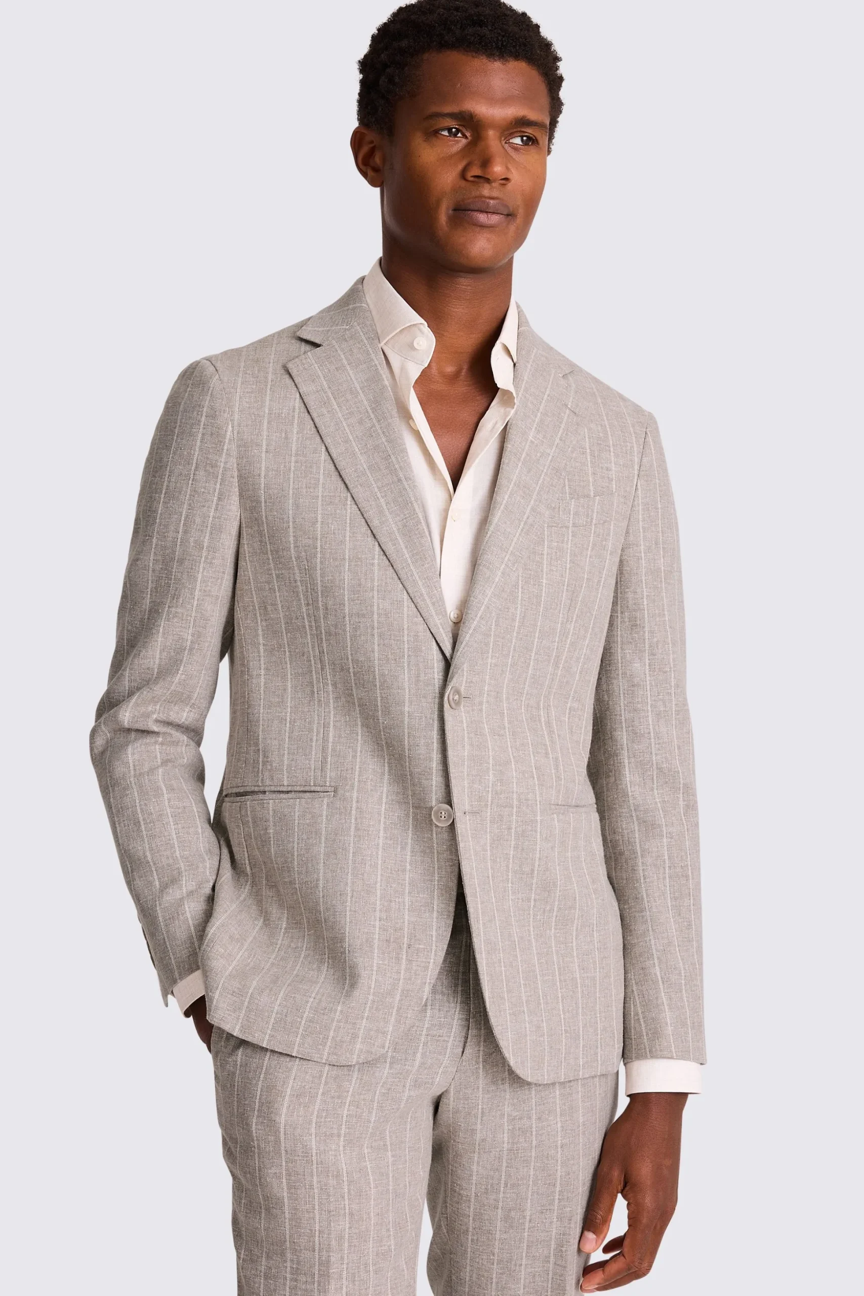 Slim Fit Taupe Stripe Suit