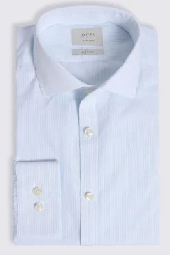 Slim Fit White and Sky Stripe Non-Iron Shirt