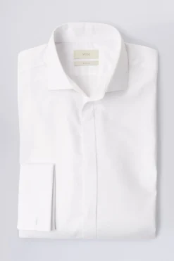 Slim Fit White Concealed Placket Dress Shirt