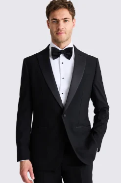 Tailored Fit Black Peak Lapel Wool Tuxedo Jacket