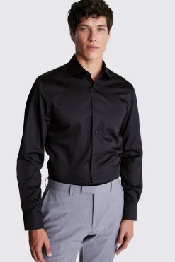 Tailored Fit Black Sateen Shirt