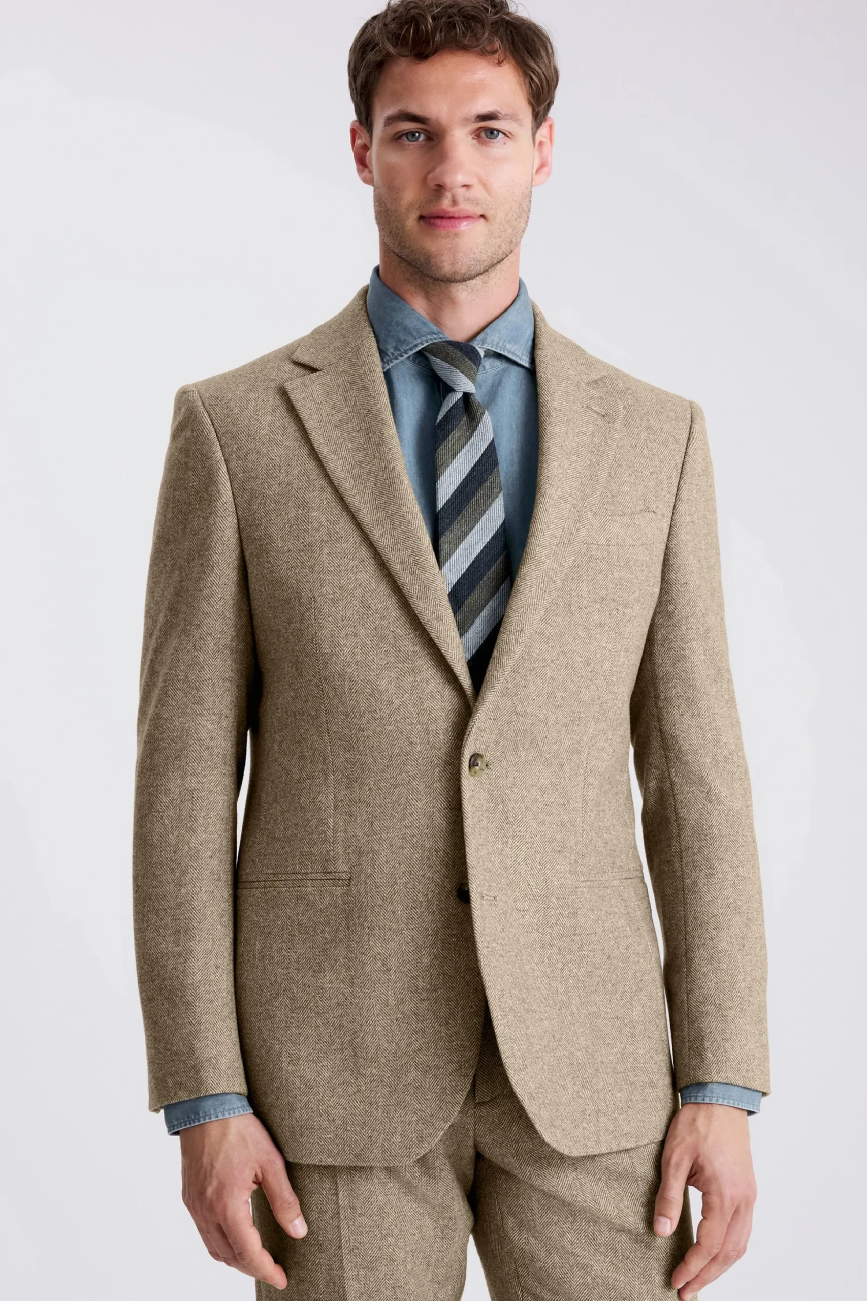 Tailored Fit Gold Herringbone Tweed Suit