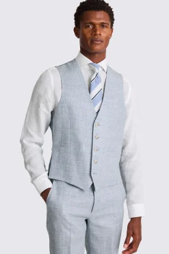 Tailored Fit Light Blue Linen Waistcoat