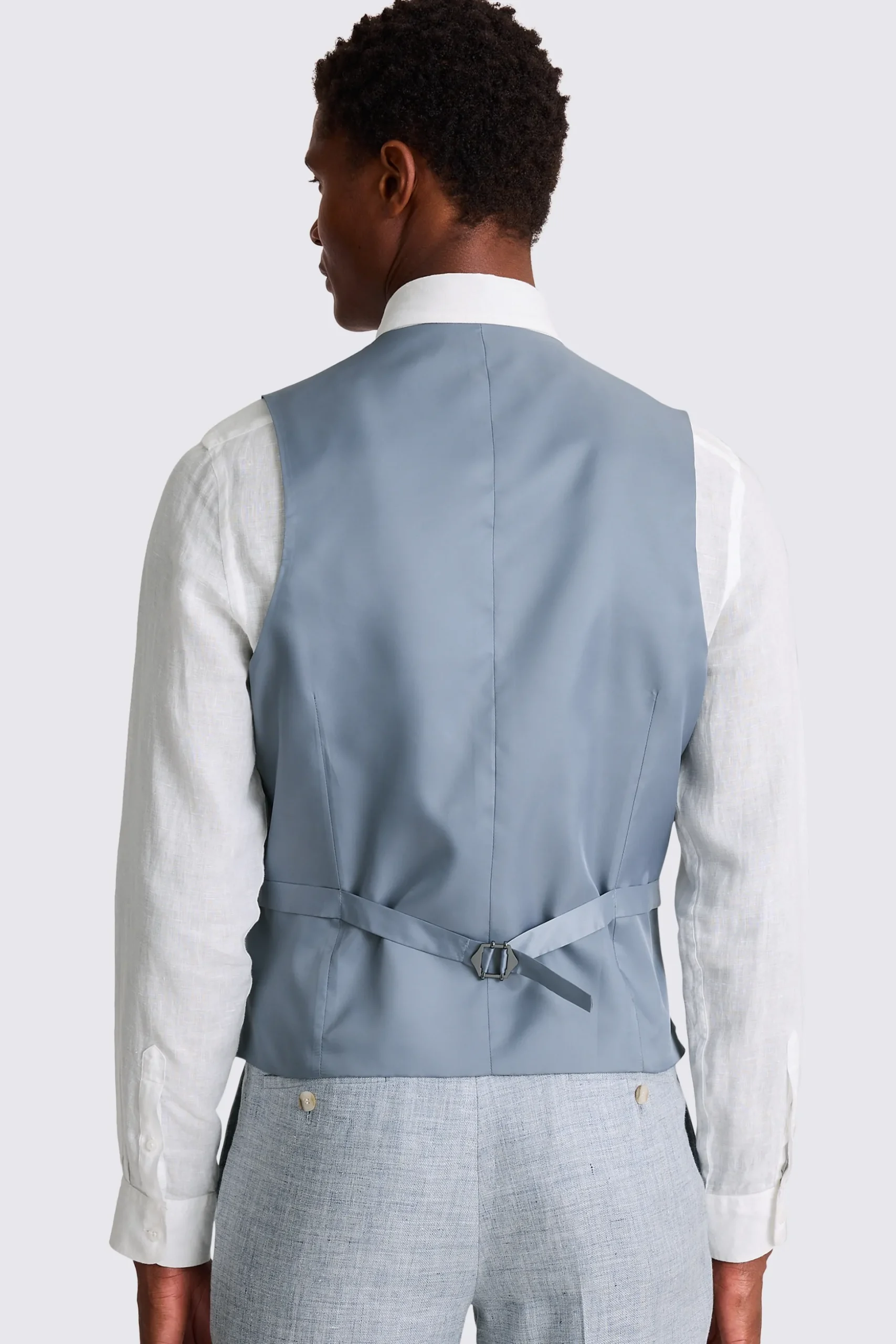 Tailored Fit Light Blue Linen Waistcoat