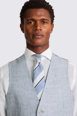 Tailored Fit Light Blue Linen Waistcoat