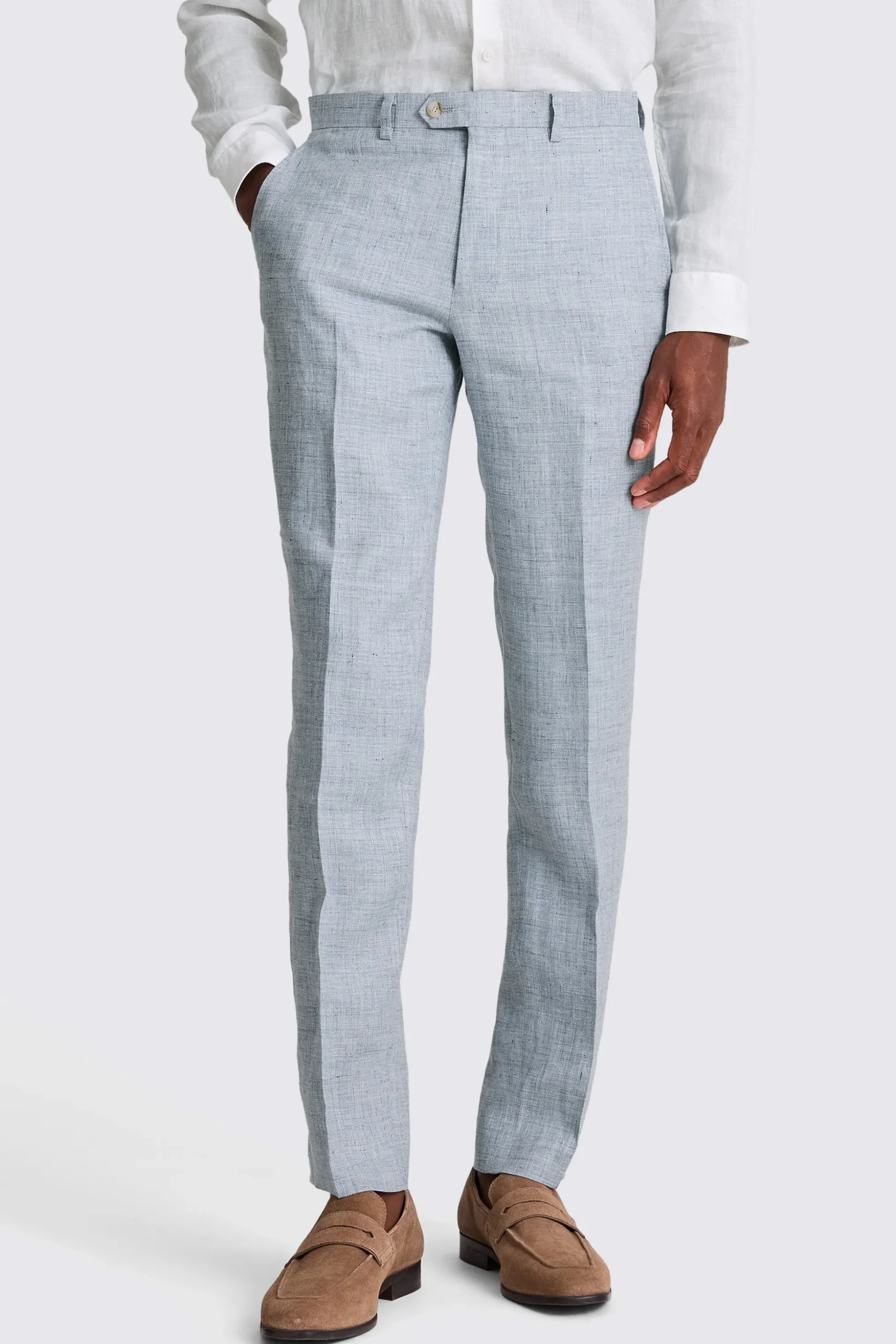 Tailored Fit Light Blue Linen Trousers