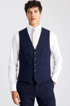 Tailored Fit Navy Black Check Waistcoat