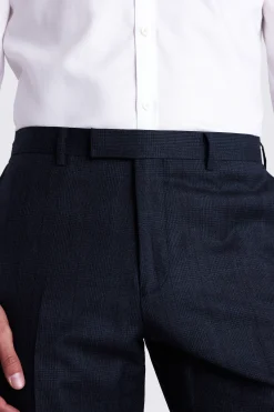 Tailored Fit Navy Check Performance Trousers