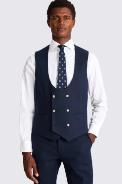Tailored Fit Navy Matte Linen Waistcoat