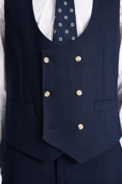 Tailored Fit Navy Matte Linen Waistcoat