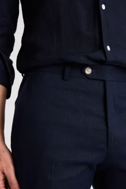 Tailored Fit Navy Matte Linen Trousers